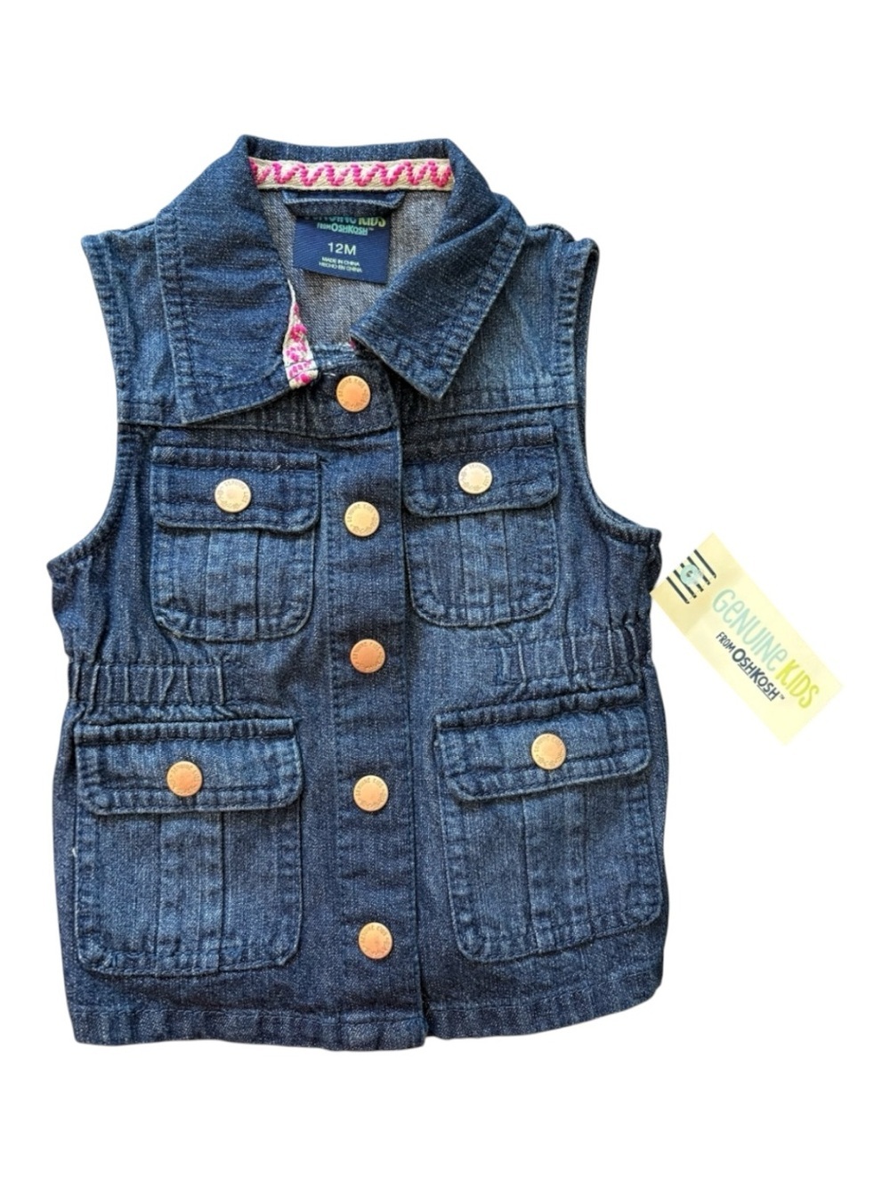 Genuine Kids OshKosh Blue Denim Vest Size 12M Jean Sleeveless Jacket NWT